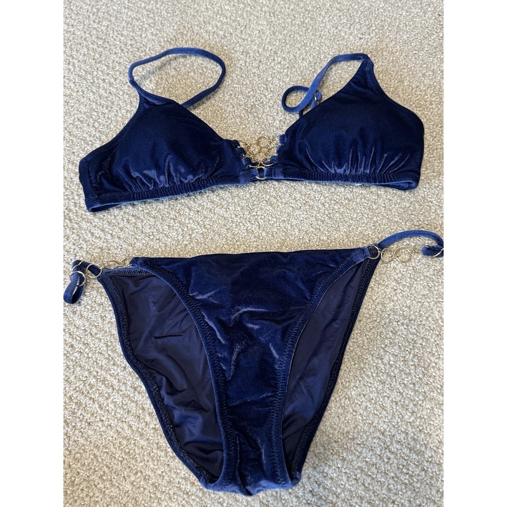 Trina Turk Size 8 Women's Bikini 2 Piece Blue Velvet Gold  NWT  Beach Resort